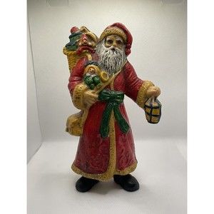 1970’s Blow Mold Plastic Santa Claus Ornament w Basket ToySack Lantern Hong Kong
